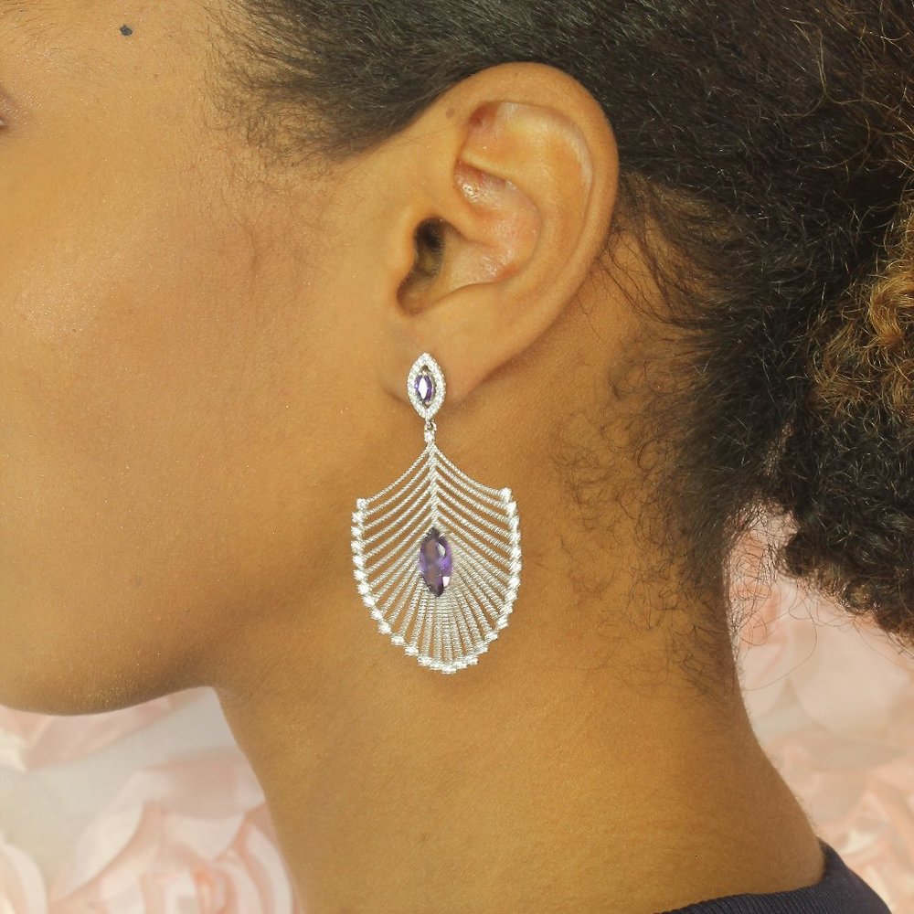 New Sterling Silver, Luxe Purple CZ Earrings